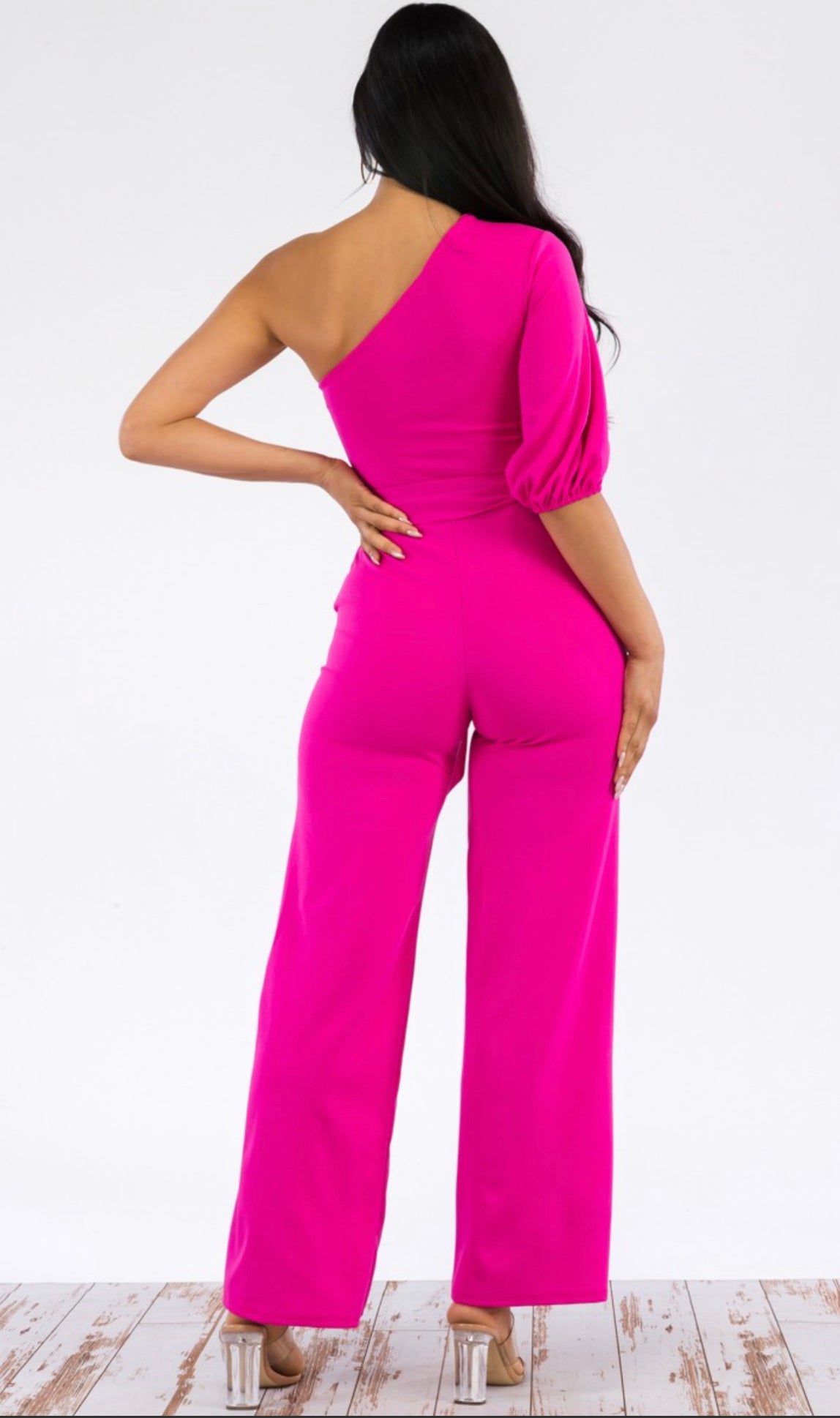 ONE SHOULDER JUMPSUIT - FUSCHIA
