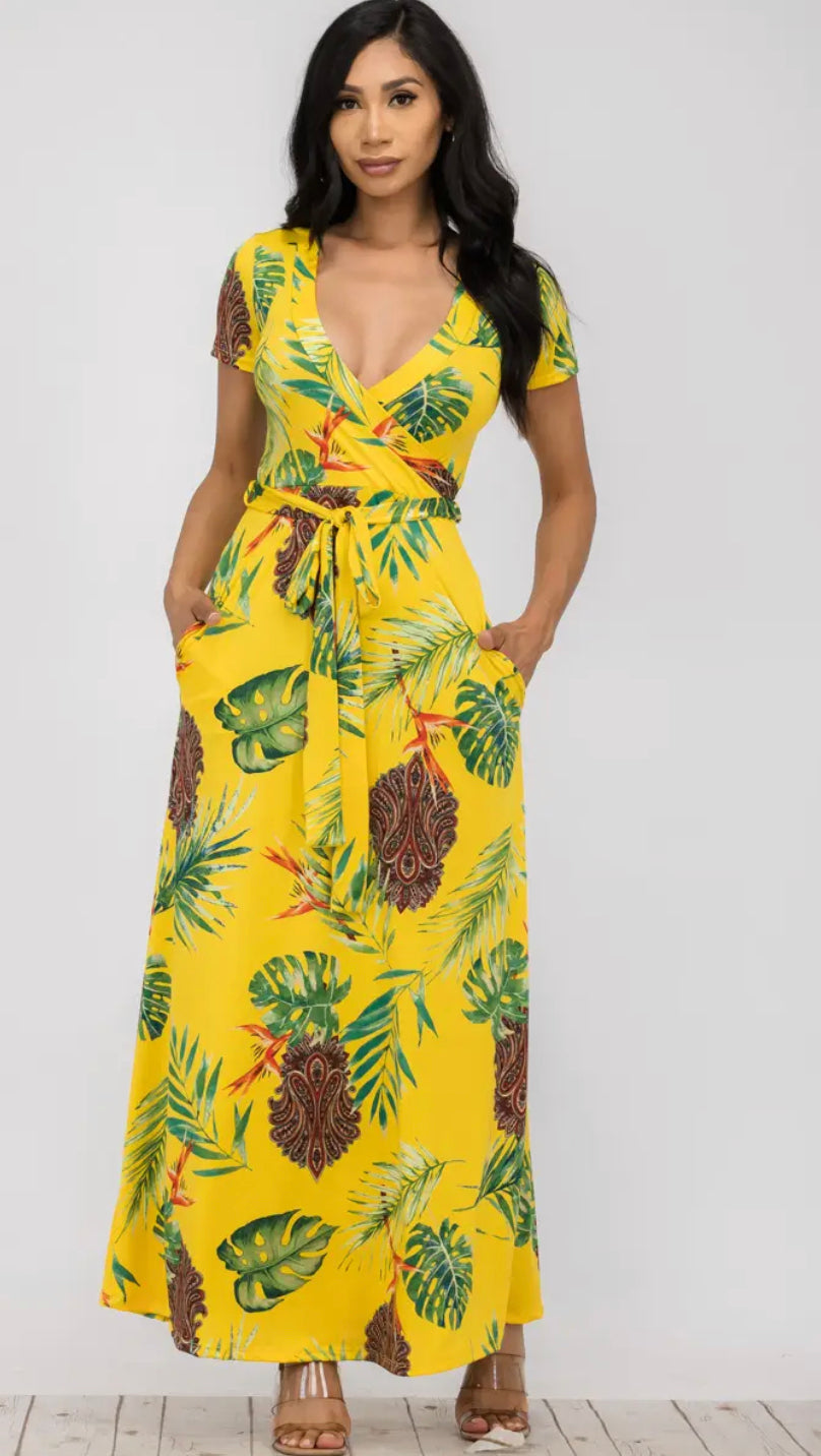 PLUS SHORT SLEEVE MAXI DRESS - CANARY YELLOW
