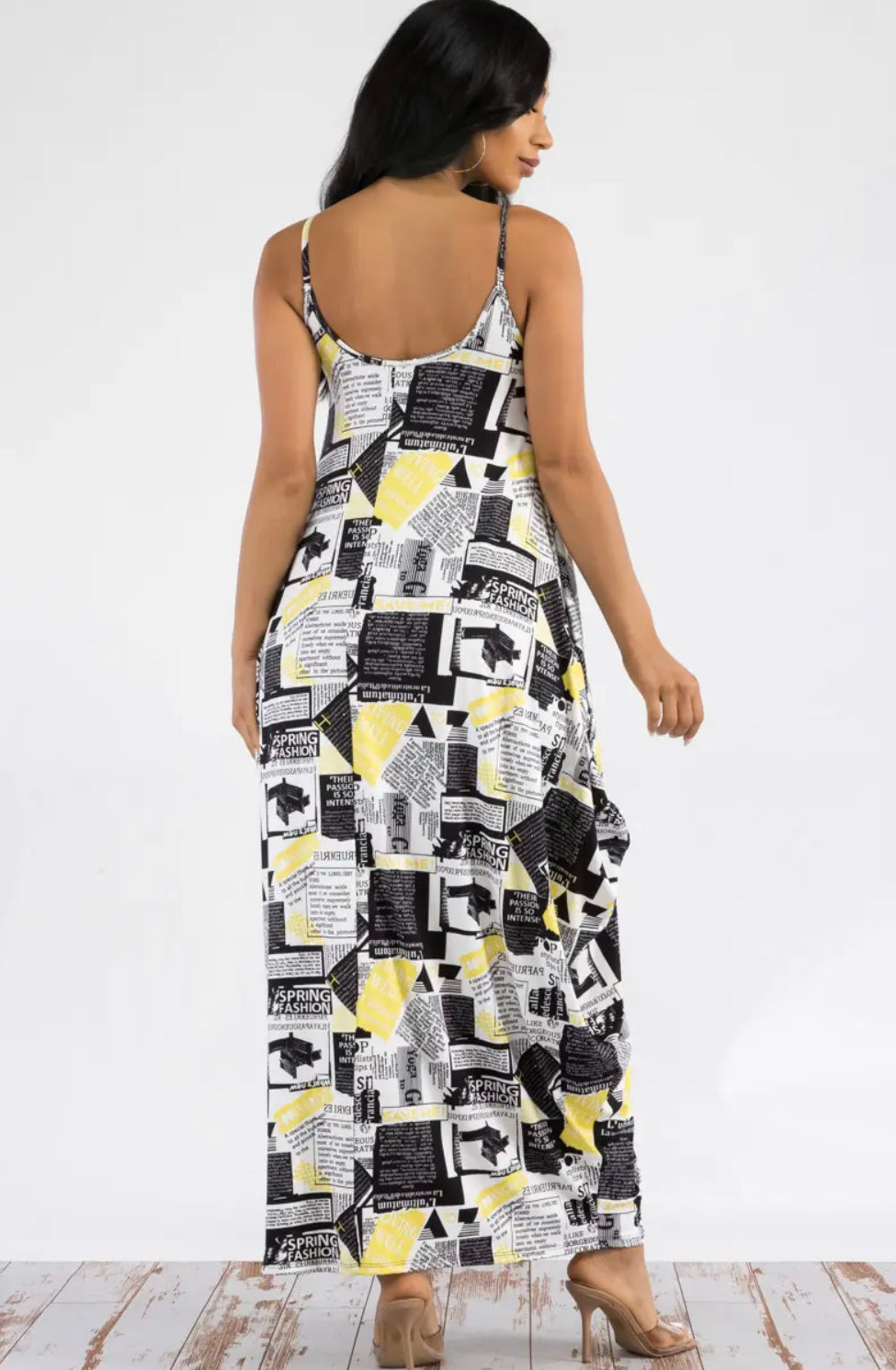 CAMI DRESS WITH POCKETS - NEWSPAPER PRINT
